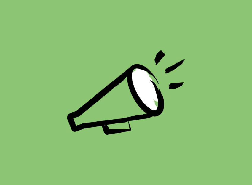 An illustration of a megaphone against a green background 